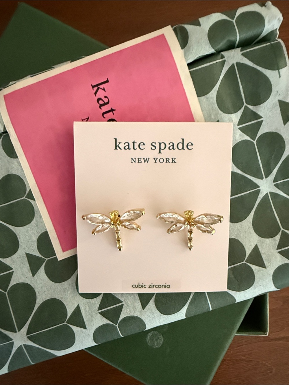 KATE SPADE Gold Dragonfly Earrings With Box